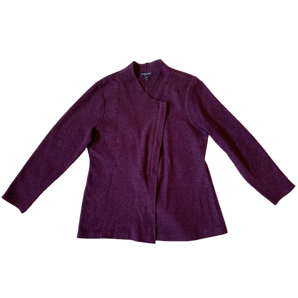 EILEEN FISHER Burgundy Assymetrical Zip Merino Wool Women’s Size Petite Large